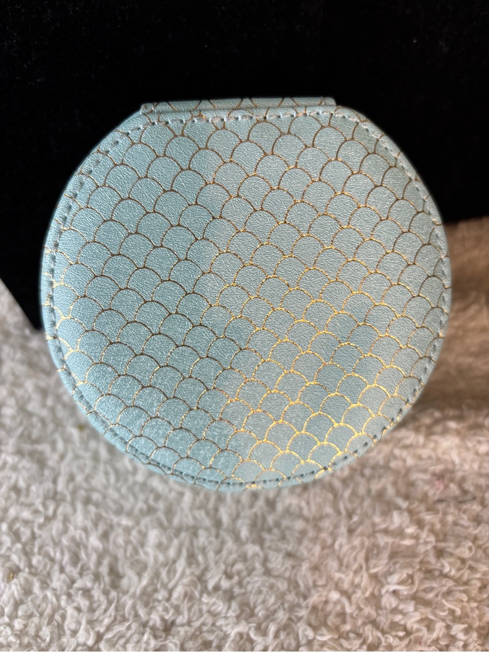 Light Blue Gold-Accent Round Jewelry Case NWOT